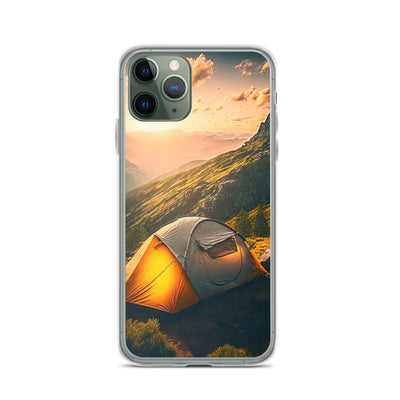 Zelt auf Berg im Sonnenaufgang - Landschafts - iPhone Schutzhülle (durchsichtig) camping xxx iPhone 11 Pro