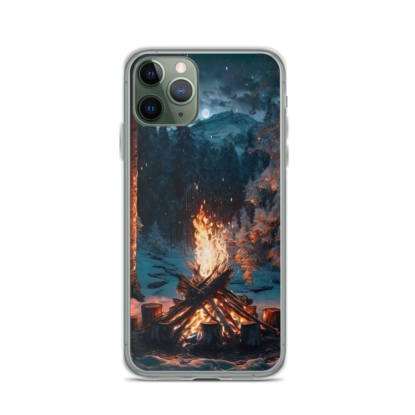 Lagerfeuer beim Camping - Wald mit Schneebedeckten Bäumen - Malerei - iPhone Schutzhülle (durchsichtig) camping xxx iPhone 11 Pro
