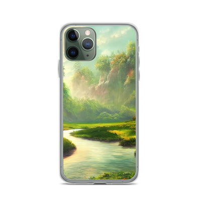 Bach im tropischen Wald - Landschaftsmalerei - iPhone Schutzhülle (durchsichtig) camping xxx iPhone 11 Pro