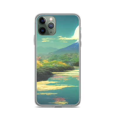 Berg, See und Wald mit pinken Bäumen - Landschaftsmalerei - iPhone Schutzhülle (durchsichtig) berge xxx iPhone 11 Pro