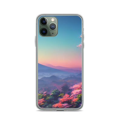 Berg und Wald mit pinken Bäumen - Landschaftsmalerei - iPhone Schutzhülle (durchsichtig) berge xxx iPhone 11 Pro