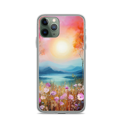 Berge, See, pinke Bäume und Blumen - Malerei - iPhone Schutzhülle (durchsichtig) berge xxx iPhone 11 Pro