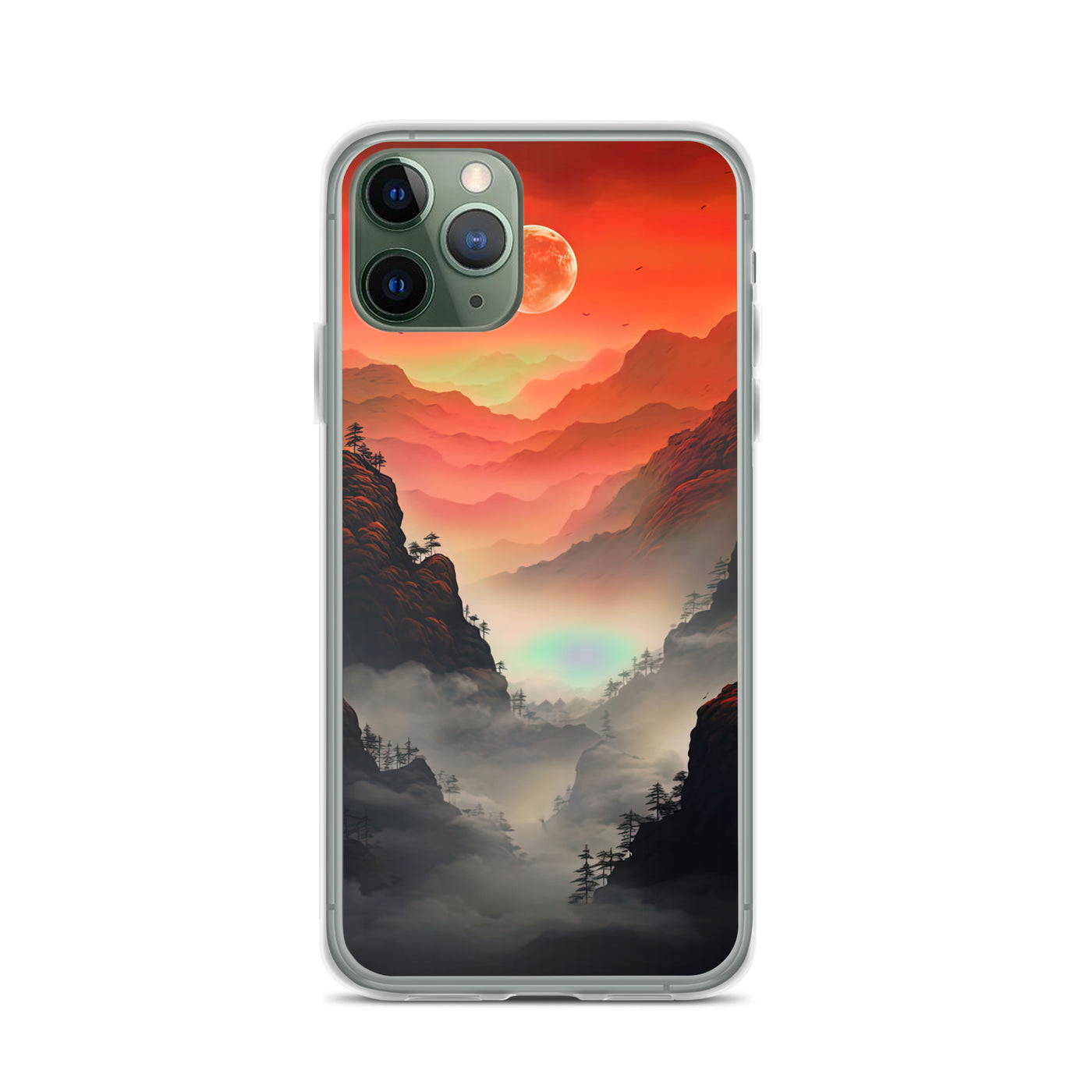 Gebirge, rote Farben und Nebel - Episches Kunstwerk - iPhone Schutzhülle (durchsichtig) berge xxx iPhone 11 Pro