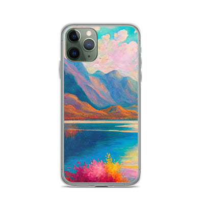 Berglandschaft und Bergsee - Farbige Ölmalerei - iPhone Schutzhülle (durchsichtig) berge xxx iPhone 11 Pro