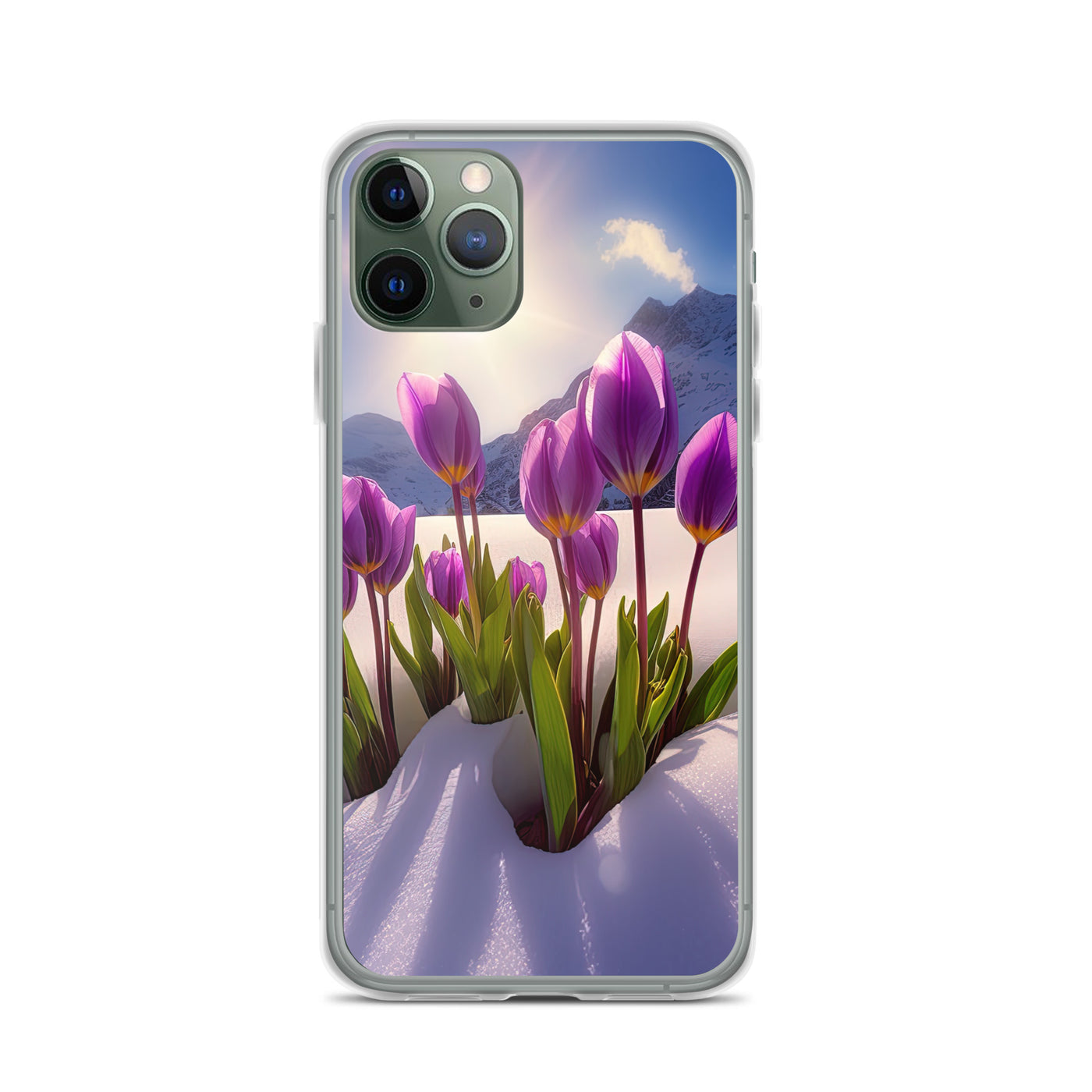 Tulpen im Schnee und in den Bergen - Blumen im Winter - iPhone Schutzhülle (durchsichtig) berge xxx iPhone 11 Pro