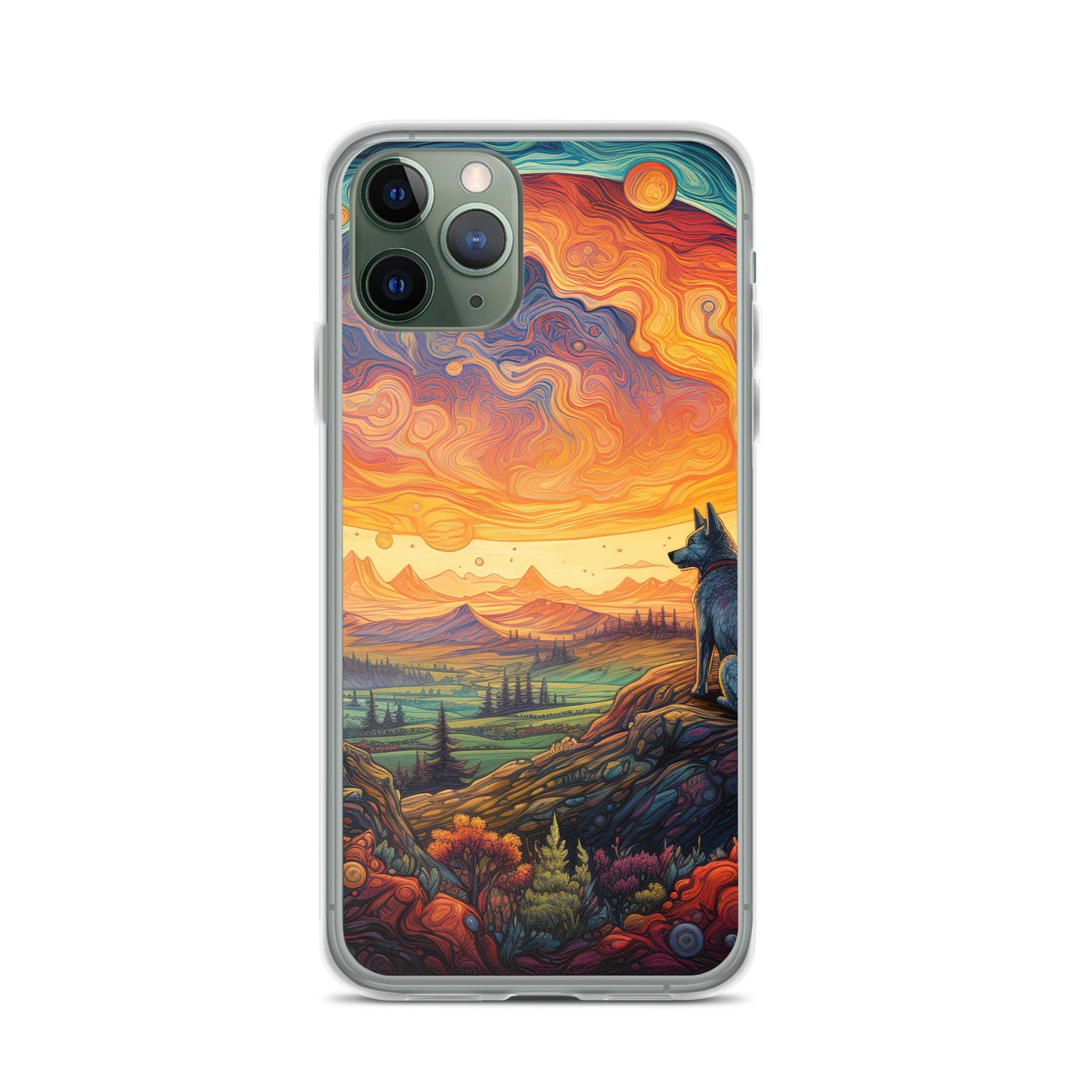 Hund auf Felsen - Epische bunte Landschaft - Malerei - iPhone Schutzhülle (durchsichtig) camping xxx iPhone 11 Pro