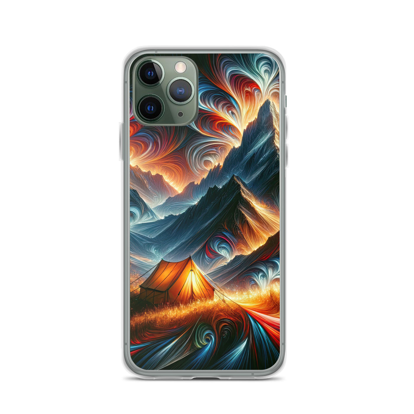 Abstrakte Kunst der Alpen, wo die Berge mit dynamischen Farben und Mustern pulsieren und eine Szene Energie schaffen - Schutzhülle camping xxx yyy zzz iPhone 11 Pro