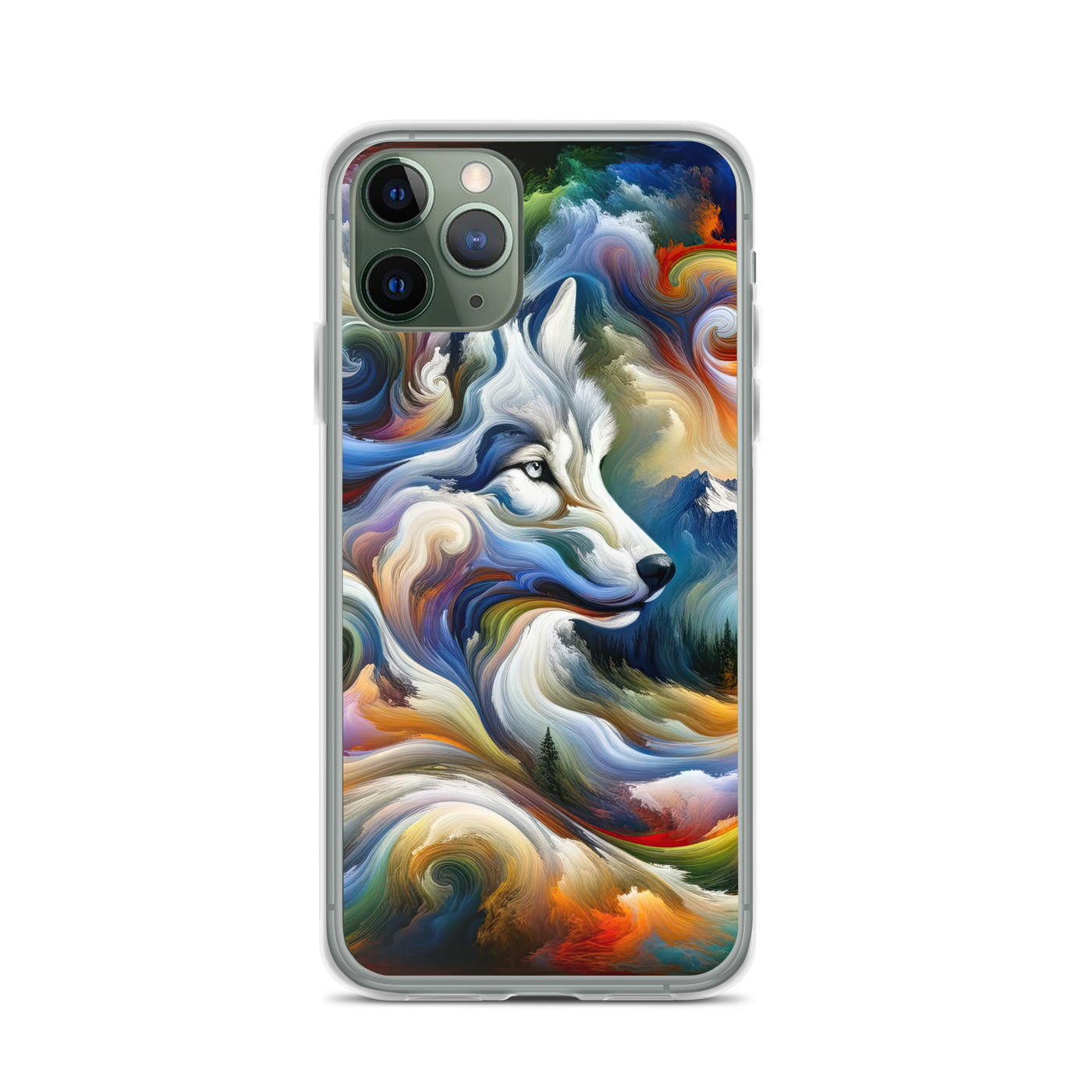 Abstraktes Alpen Gemälde: Wirbelnde Farben und Majestätischer Wolf, Silhouette (AN) - iPhone Schutzhülle (durchsichtig) xxx yyy zzz iPhone 11 Pro