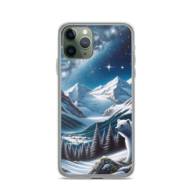 Sternennacht und Eisbär: Acrylgemälde mit Milchstraße, Alpen und schneebedeckte Gipfel - iPhone Schutzhülle (durchsichtig) camping xxx yyy zzz iPhone 11 Pro