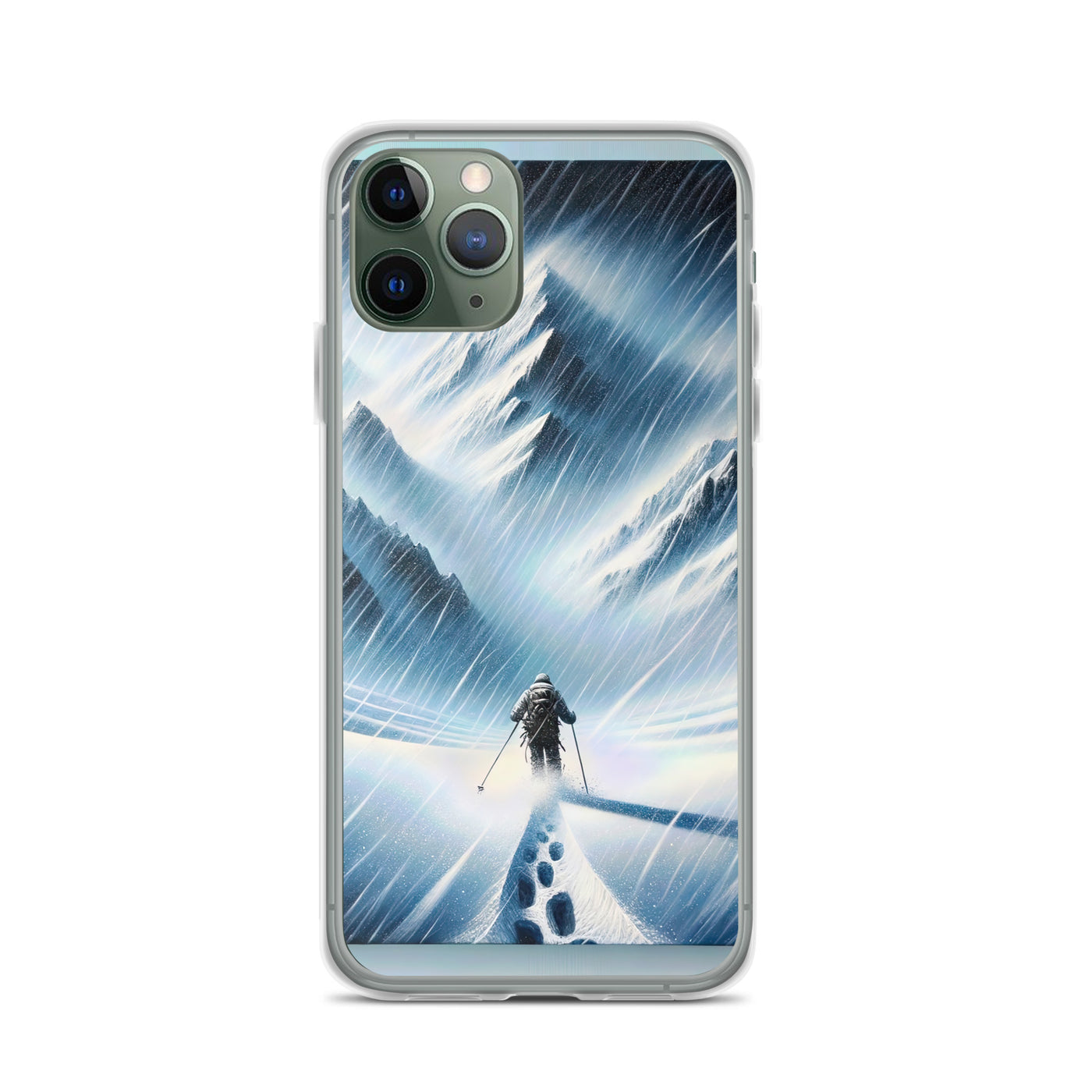 Wanderer und Bergsteiger im Schneesturm: Acrylgemälde der Alpen - iPhone Schutzhülle (durchsichtig) wandern xxx yyy zzz iPhone 11 Pro