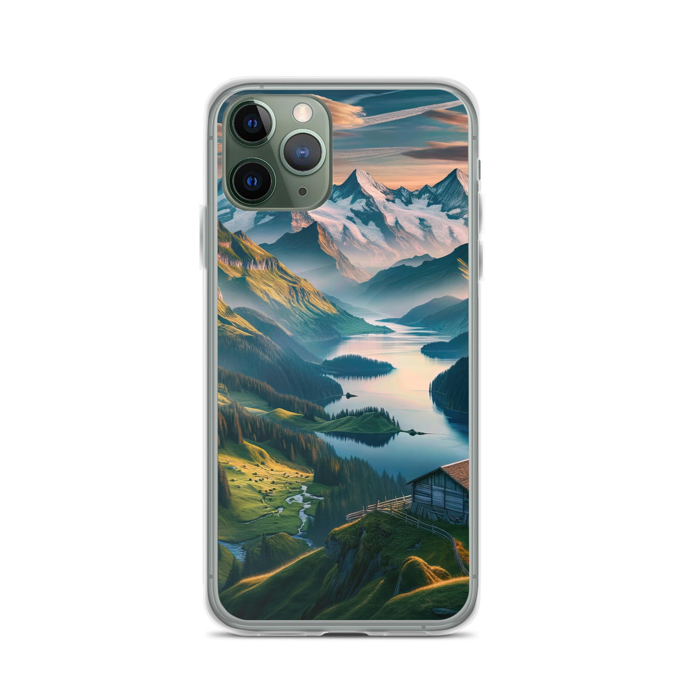 Schweizer Flagge, Alpenidylle: Dämmerlicht, epische Berge und stille Gewässer - iPhone Schutzhülle (durchsichtig) berge xxx yyy zzz iPhone 11 Pro