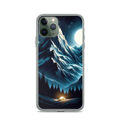 Alpennacht mit Zelt: Mondglanz auf Gipfeln und Tälern, sternenklarer Himmel - iPhone Schutzhülle (durchsichtig) berge xxx yyy zzz iPhone 11 Pro