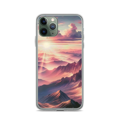 Schöne Berge bei Sonnenaufgang: Malerei in Pastelltönen - iPhone Schutzhülle (durchsichtig) berge xxx yyy zzz iPhone 11 Pro