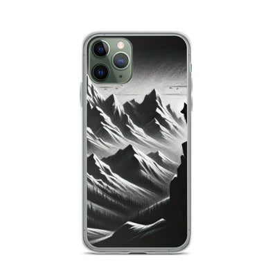 Kohlezeichnung, die die stille Stille der Alpen in der Winterdämmerung verkörpert. Wolf auf einem Berghügel (AN) - iPhone Schutzhülle (durchsichtig) xxx yyy zzz iPhone 11 Pro