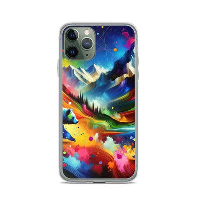 Neonfarbener Alpen Bär in abstrakten geometrischen Formen - iPhone Schutzhülle (durchsichtig) camping xxx yyy zzz iPhone 11 Pro