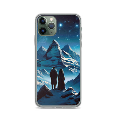 Alpenwinternacht: Digitale Kunst mit Wanderern in Bergen und Sternenhimmel - iPhone Schutzhülle (durchsichtig) wandern xxx yyy zzz iPhone 11 Pro