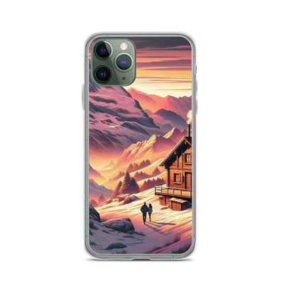 Berghütte im goldenen Sonnenuntergang: Digitale Alpenillustration - iPhone Schutzhülle (durchsichtig) berge xxx yyy zzz iPhone 11 Pro