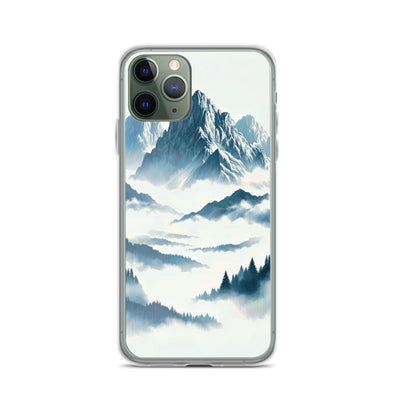 Nebeliger Alpenmorgen-Essenz, verdeckte Täler und Wälder - iPhone Schutzhülle (durchsichtig) berge xxx yyy zzz iPhone 11 Pro
