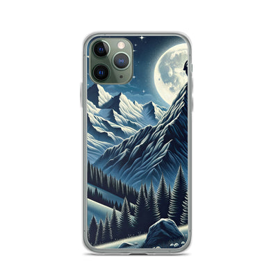 Steinbock in Alpennacht, silberne Berge und Sternenhimmel - iPhone Schutzhülle (durchsichtig) berge xxx yyy zzz iPhone 11 Pro