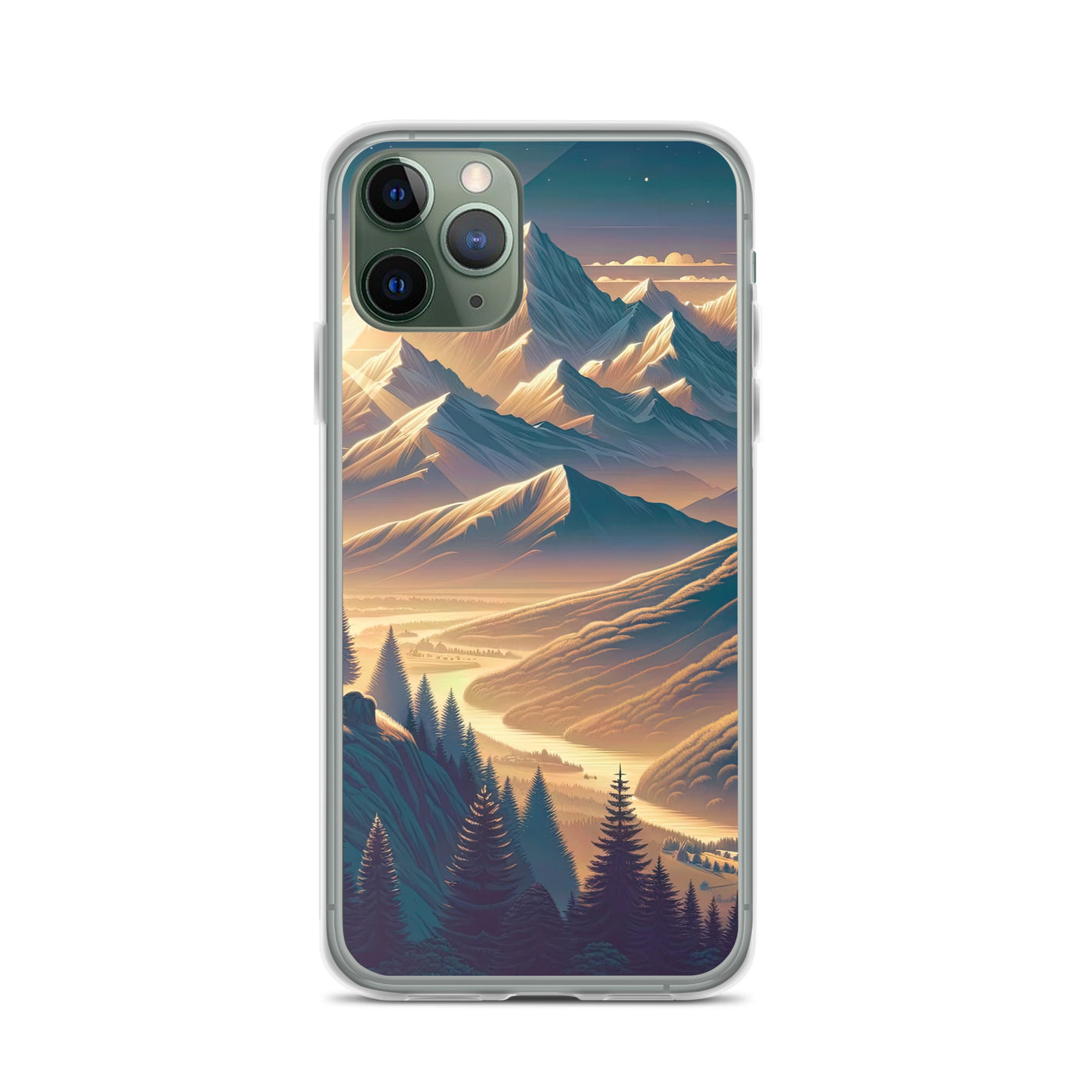 Alpen-Morgendämmerung, erste Sonnenstrahlen auf Schneegipfeln - iPhone Schutzhülle (durchsichtig) berge xxx yyy zzz iPhone 11 Pro