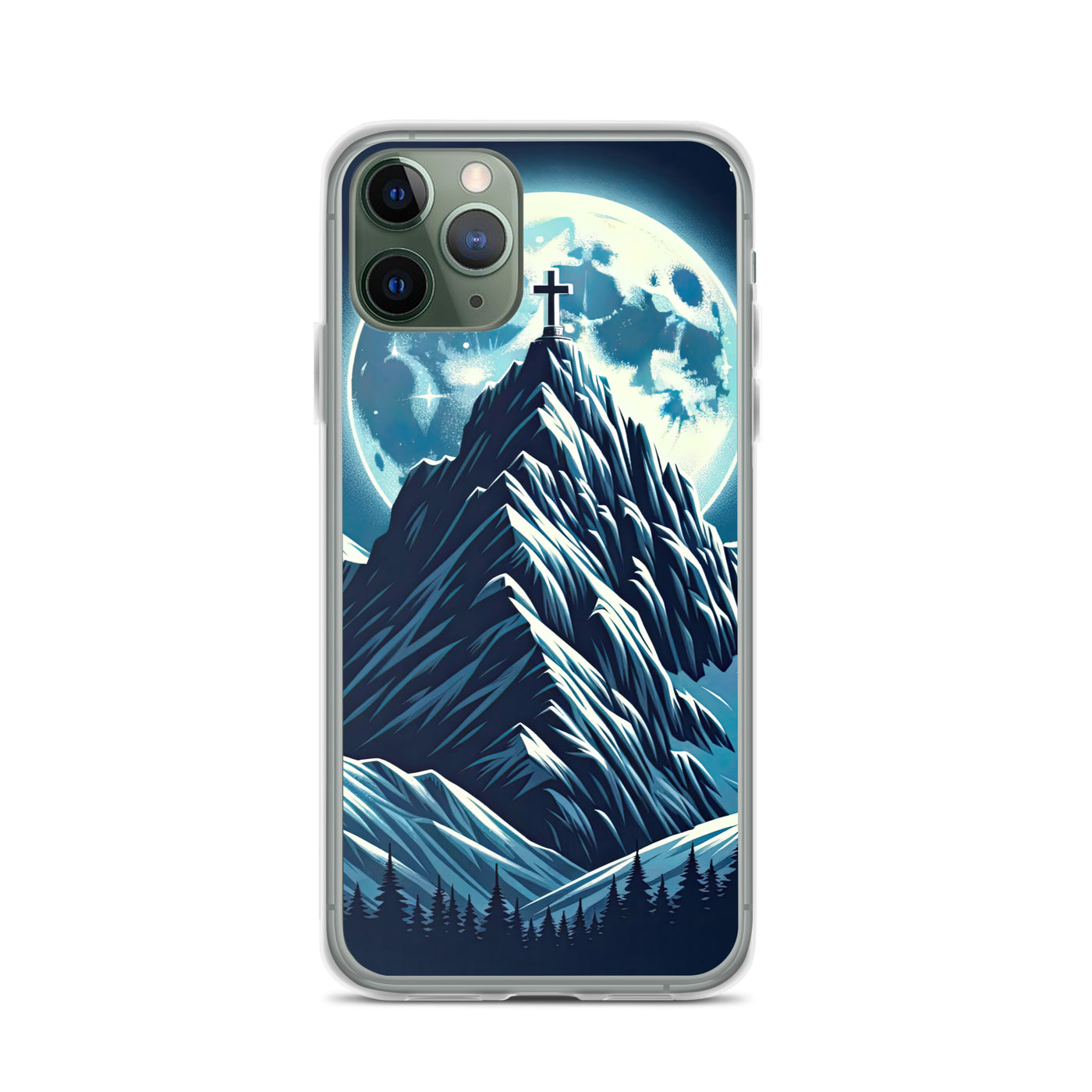 Mondnacht und Gipfelkreuz in den Alpen, glitzernde Schneegipfel - iPhone Schutzhülle (durchsichtig) berge xxx yyy zzz iPhone 11 Pro