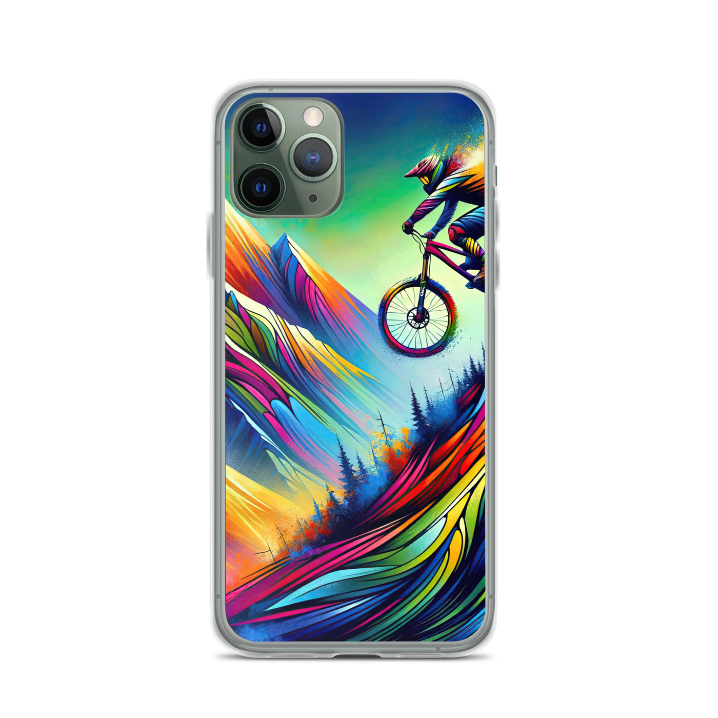 Mountainbiker in farbenfroher Alpenkulisse mit abstraktem Touch (M) - iPhone Schutzhülle (durchsichtig) xxx yyy zzz iPhone 11 Pro