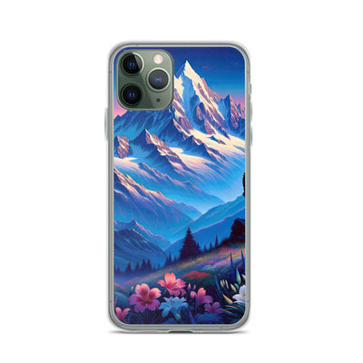 Steinbock bei Dämmerung in den Alpen, sonnengeküsste Schneegipfel - iPhone Schutzhülle (durchsichtig) berge xxx yyy zzz iPhone 11 Pro