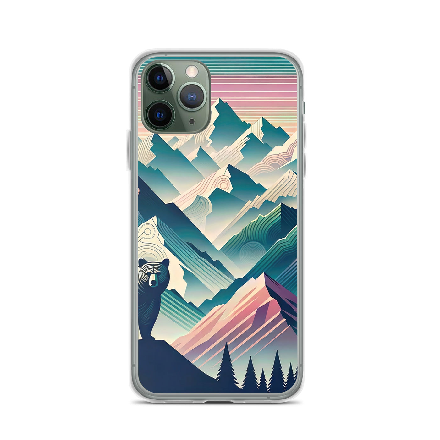 Bär im Panoramablick der Alpen, moderne Kunst-Gebirgsschichten - iPhone Schutzhülle (durchsichtig) camping xxx yyy zzz iPhone 11 Pro