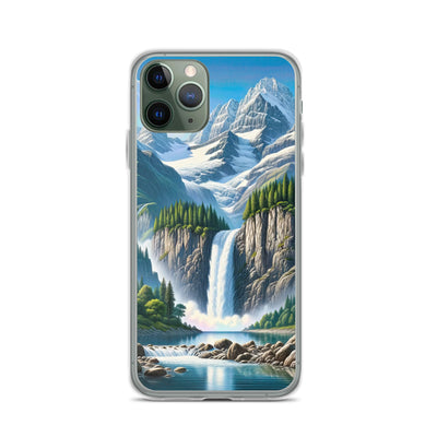 Illustration einer unberührten Alpenkulisse im Hochsommer. Wasserfall und See - iPhone Schutzhülle (durchsichtig) berge xxx yyy zzz iPhone 11 Pro