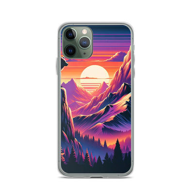 Alpen-Sonnenuntergang mit Bär auf Hügel, warmes Himmelsfarbenspiel - iPhone Schutzhülle (durchsichtig) camping xxx yyy zzz iPhone 11 Pro