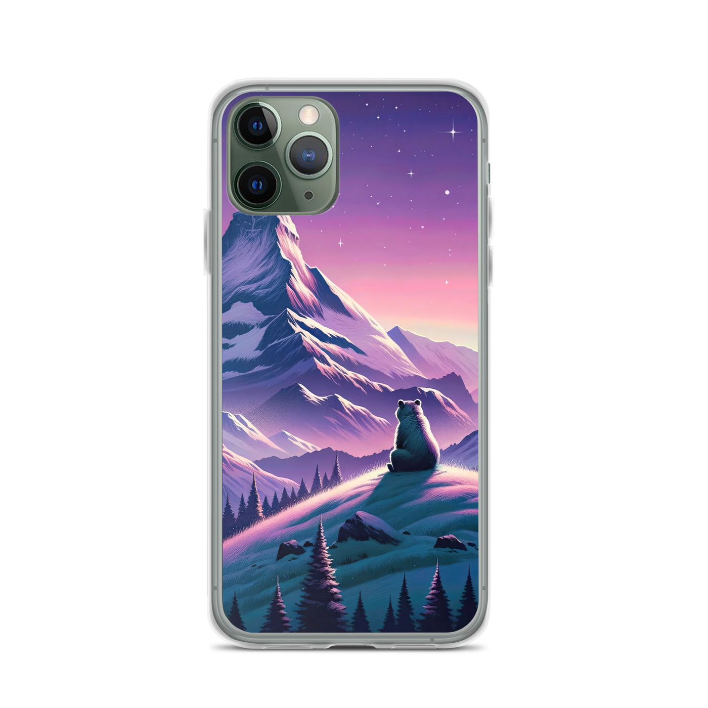 Bezaubernder Alpenabend mit Bär, lavendel-rosafarbener Himmel (AN) - iPhone Schutzhülle (durchsichtig) xxx yyy zzz iPhone 11 Pro