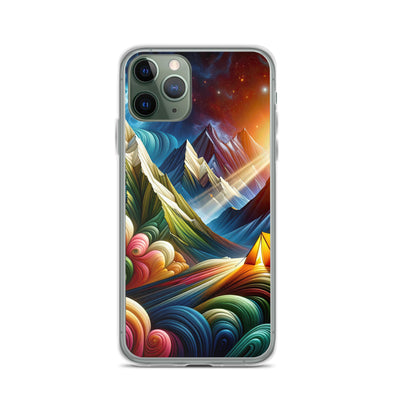 Abstrakte Bergwelt in lebendigen Farben mit Zelt - iPhone Schutzhülle (durchsichtig) camping xxx yyy zzz iPhone 11 Pro