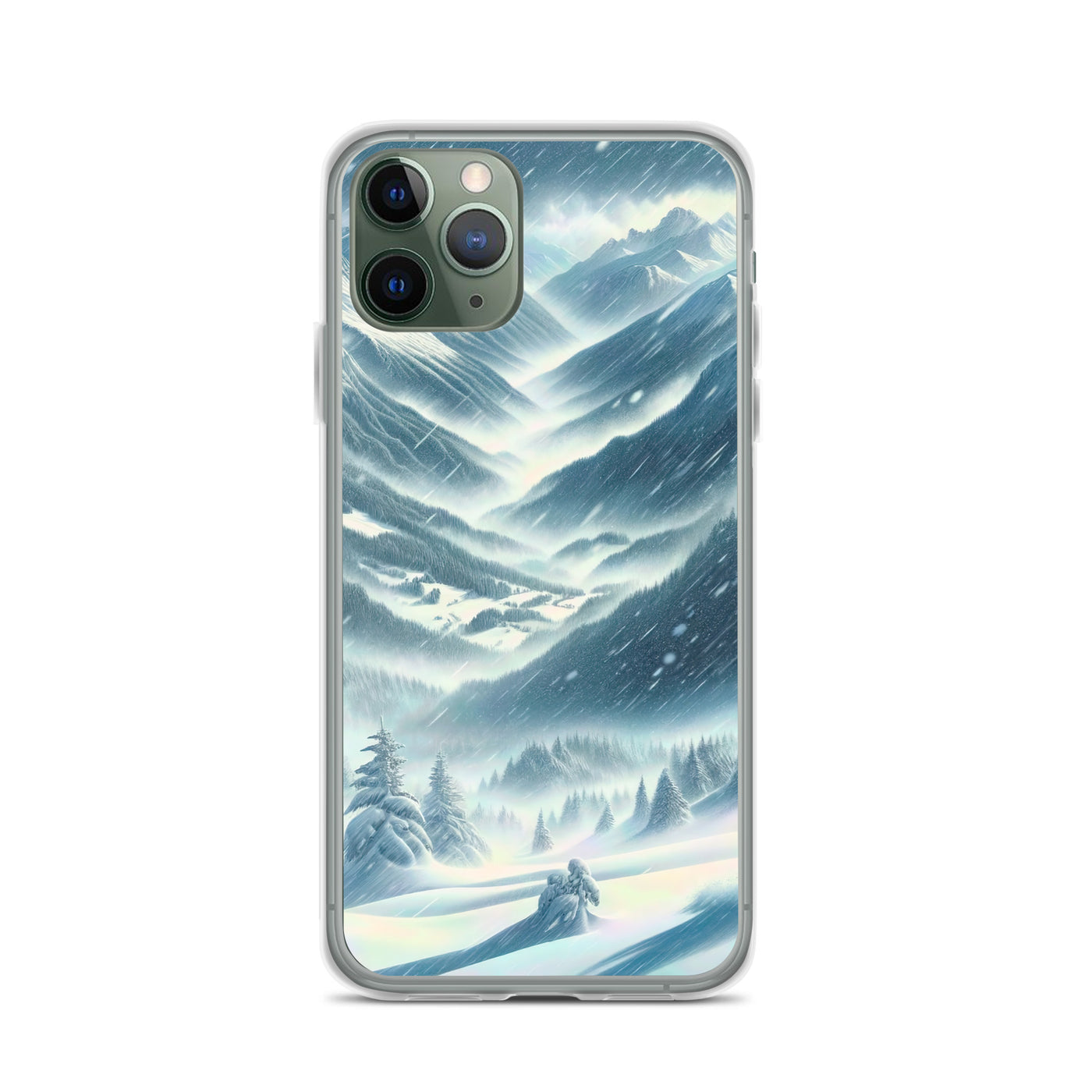 Alpine Wildnis im Wintersturm mit Skifahrer, verschneite Landschaft - iPhone Schutzhülle (durchsichtig) klettern ski xxx yyy zzz iPhone 11 Pro