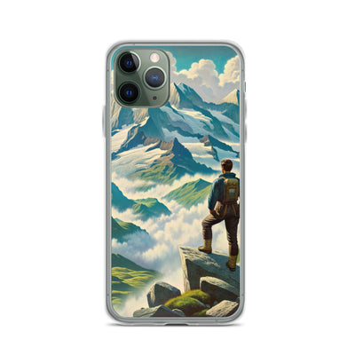 Panoramablick der Alpen mit Wanderer auf einem Hügel und schroffen Gipfeln - iPhone Schutzhülle (durchsichtig) wandern xxx yyy zzz iPhone 11 Pro