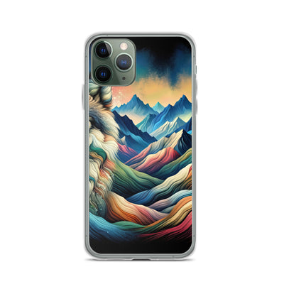 Traumhaftes Alpenpanorama mit Wolf in wechselnden Farben und Mustern (AN) - iPhone Schutzhülle (durchsichtig) xxx yyy zzz iPhone 11 Pro
