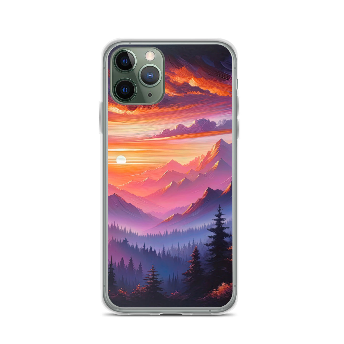 Ölgemälde der Alpenlandschaft im ätherischen Sonnenuntergang, himmlische Farbtöne - iPhone Schutzhülle (durchsichtig) berge xxx yyy zzz iPhone 11 Pro
