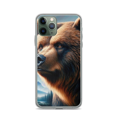 Ölgemälde, das das Gesicht eines starken realistischen Bären einfängt. Porträt - iPhone Schutzhülle (durchsichtig) camping xxx yyy zzz iPhone 11 Pro