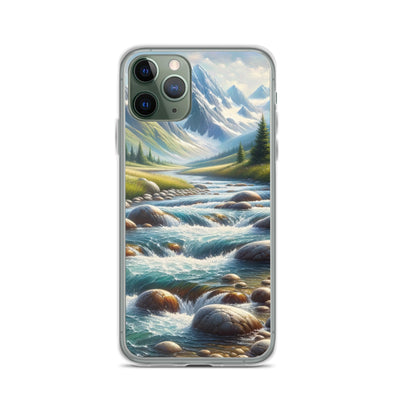Ölgemälde eines Gebirgsbachs durch felsige Landschaft - iPhone Schutzhülle (durchsichtig) berge xxx yyy zzz iPhone 11 Pro