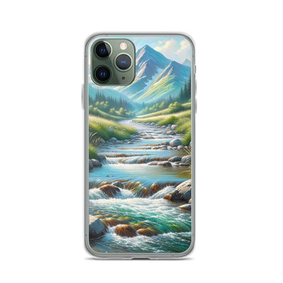Sanfter Gebirgsbach in Ölgemälde, klares Wasser über glatten Felsen - iPhone Schutzhülle (durchsichtig) berge xxx yyy zzz iPhone 11 Pro