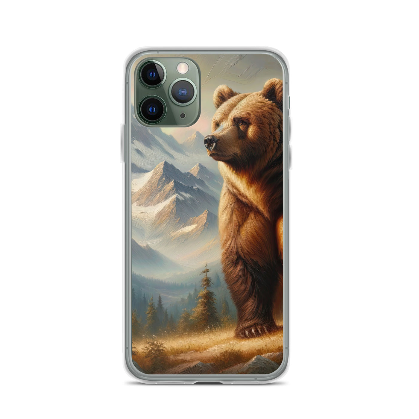 Ölgemälde eines königlichen Bären vor der majestätischen Alpenkulisse - iPhone Schutzhülle (durchsichtig) camping xxx yyy zzz iPhone 11 Pro