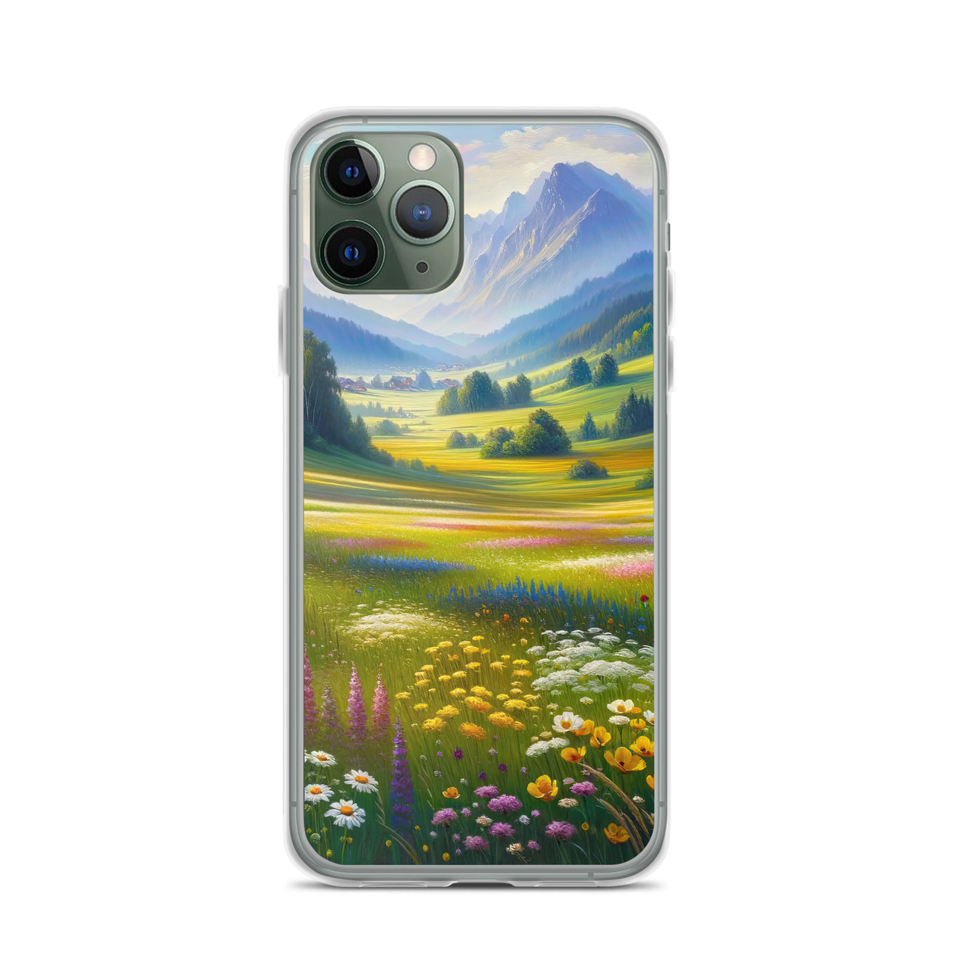 Ölgemälde einer Almwiese, Meer aus Wildblumen in Gelb- und Lilatönen - iPhone Schutzhülle (durchsichtig) berge xxx yyy zzz iPhone 11 Pro