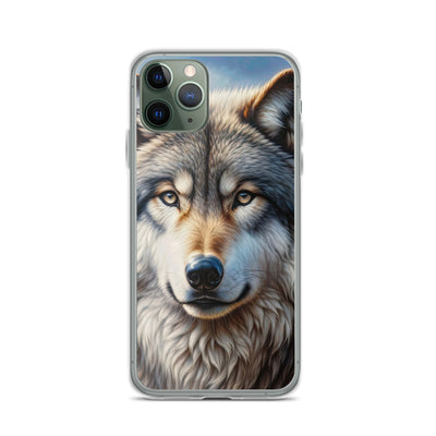 Porträt-Ölgemälde eines prächtigen Wolfes mit faszinierenden Augen (AN) - iPhone Schutzhülle (durchsichtig) xxx yyy zzz iPhone 11 Pro