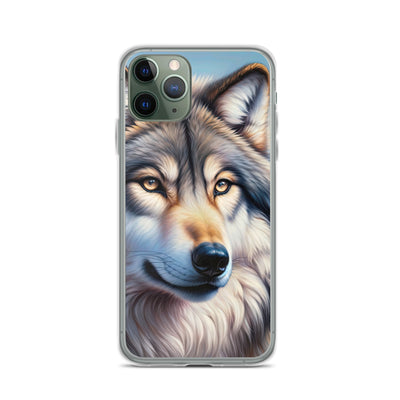 Ölgemäldeporträt eines majestätischen Wolfes mit intensiven Augen in der Berglandschaft (AN) - iPhone Schutzhülle (durchsichtig) xxx yyy zzz iPhone 11 Pro