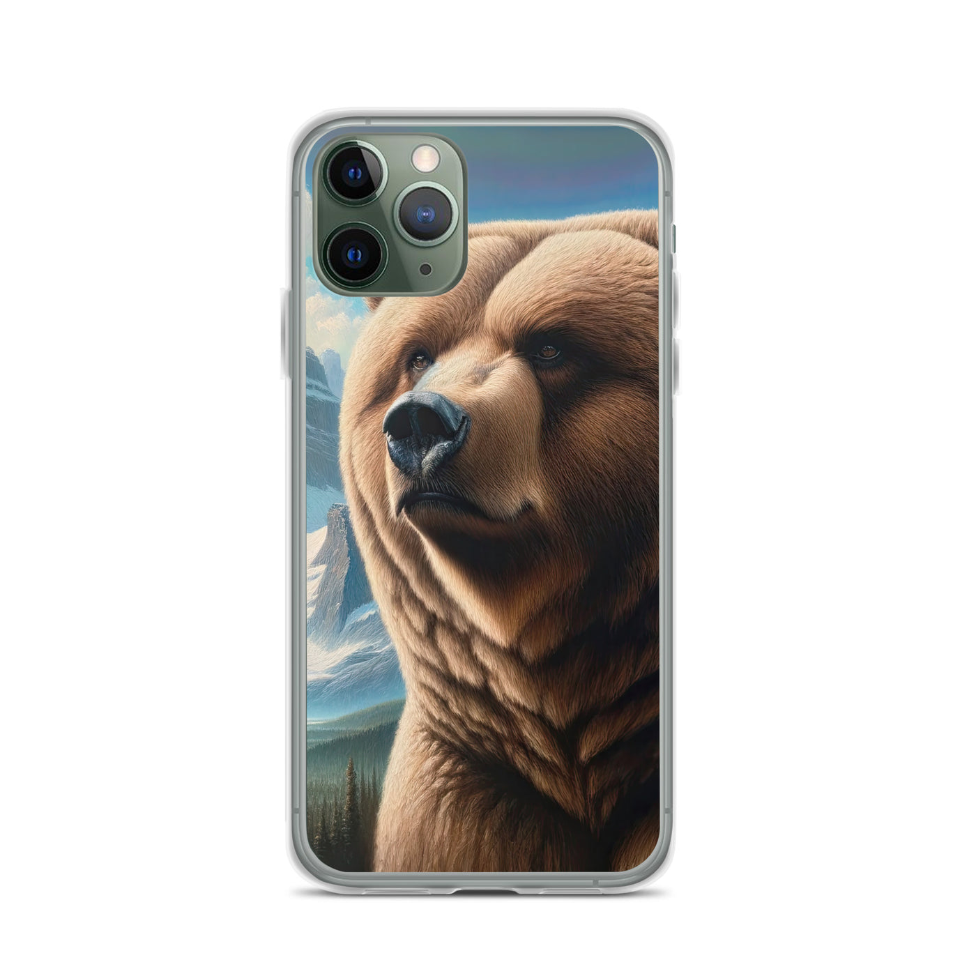 Realistisches Ölgemälde eines männlichen Bären in den Bergen mit Fokus auf Stärke und Schärfe - iPhone Schutzhülle (durchsichtig) camping xxx yyy zzz iPhone 11 Pro