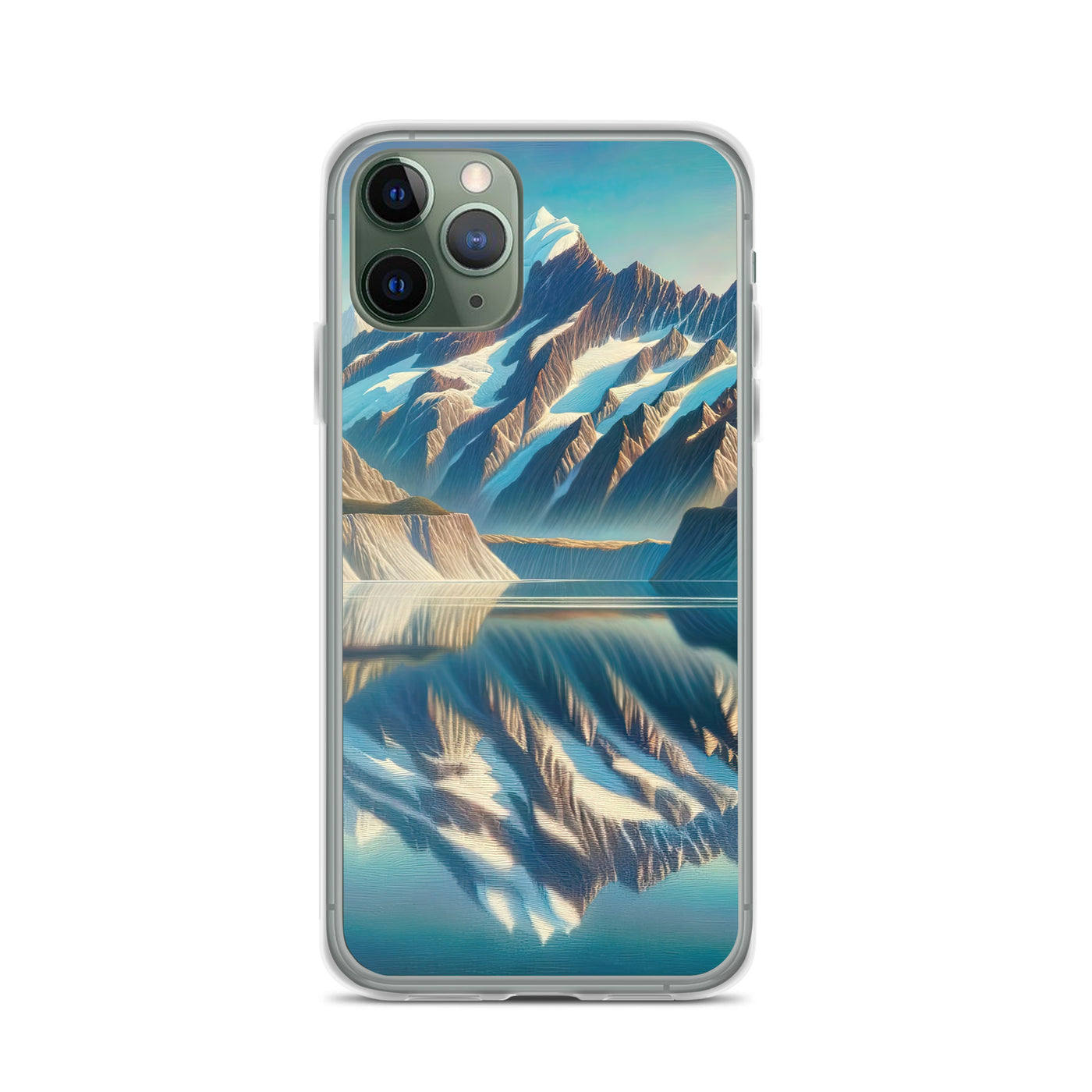 Ölgemälde eines unberührten Sees, der die Bergkette spiegelt - iPhone Schutzhülle (durchsichtig) berge xxx yyy zzz iPhone 11 Pro