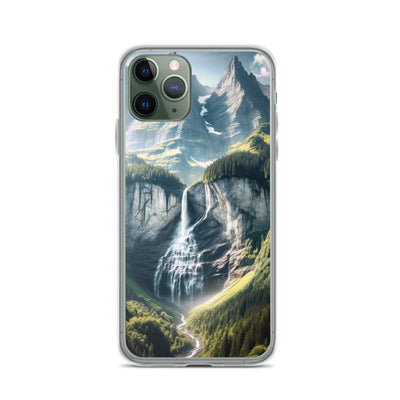 Foto der sommerlichen Alpen mit üppigen Gipfeln und Wasserfall - iPhone Schutzhülle (durchsichtig) berge xxx yyy zzz iPhone 11 Pro