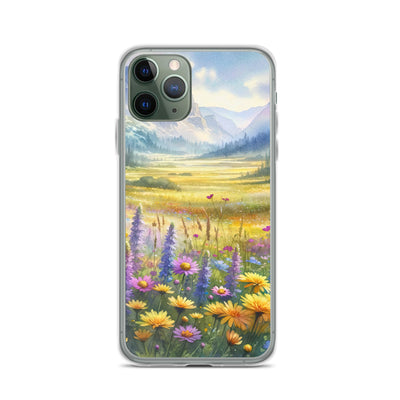Aquarell einer Almwiese in Ruhe, Wildblumenteppich in Gelb, Lila, Rosa - iPhone Schutzhülle (durchsichtig) berge xxx yyy zzz iPhone 11 Pro
