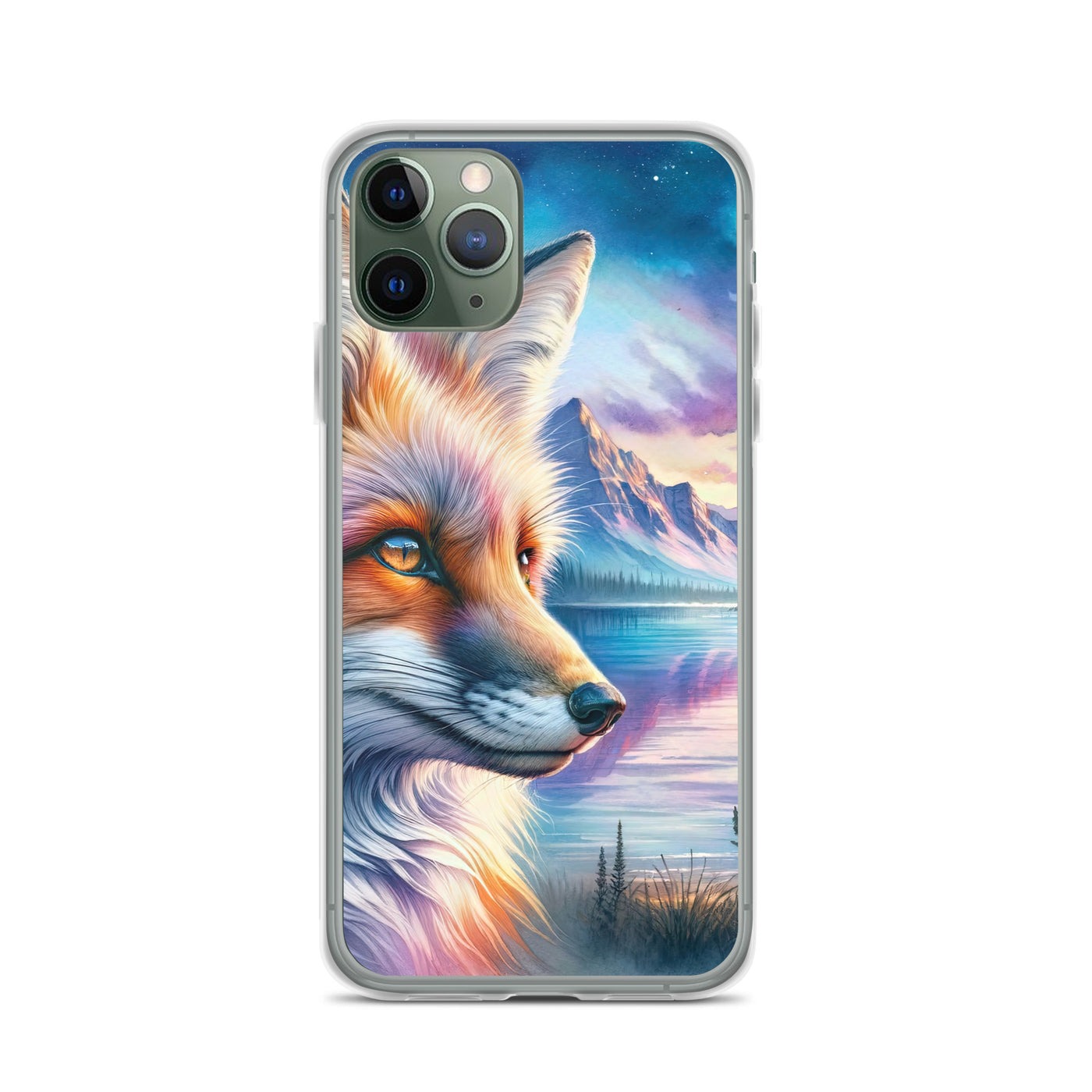 Aquarellporträt eines Fuchses im Dämmerlicht am Bergsee - iPhone Schutzhülle (durchsichtig) camping xxx yyy zzz iPhone 11 Pro