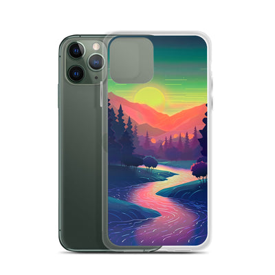 Berge, Fluss, Sonnenuntergang - Malerei - iPhone Schutzhülle (durchsichtig) berge xxx