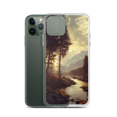 Landschaft mit Bergen, Fluss und Bäumen - Malerei - iPhone Schutzhülle (durchsichtig) berge xxx